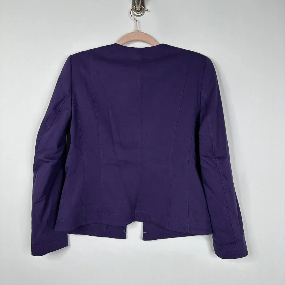 NWT White House Black Market Long Sleeve Collarless Jacket Deep Amethyst #WHBM15